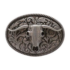New Men Women Silver Metal Buckle Western Bull Long Horns TX Cow Oval Shape